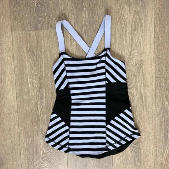 Lululemon Work It Out Tank Top Sea Stripe Polar Haze Black Black Size 4 - Picture 2 of 11